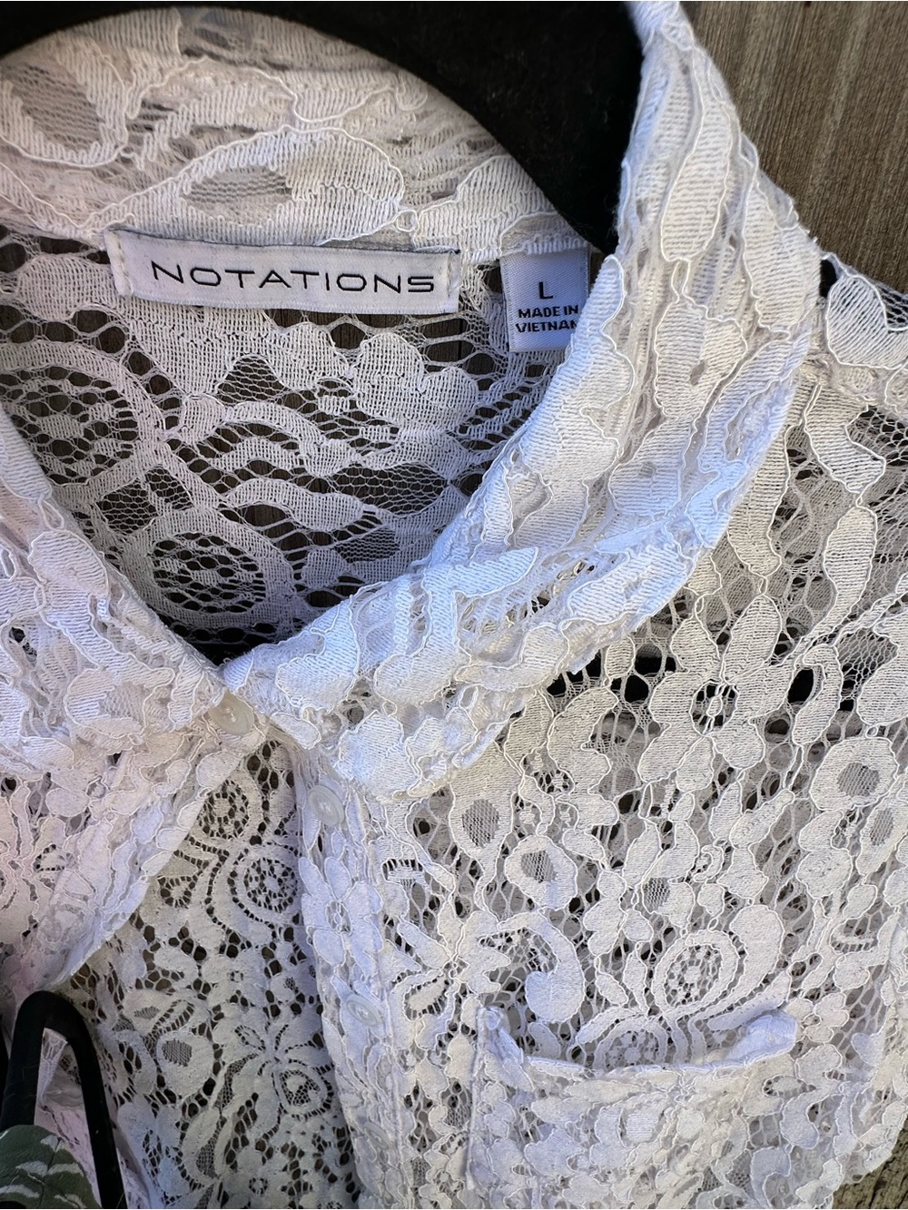 Notations White Lace Short Sleeve Button-Front Shirt - Picture 3 of 3